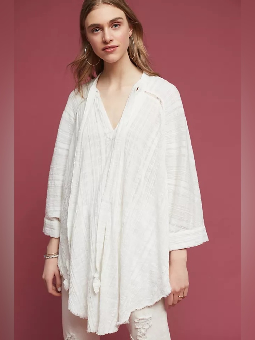 Anthropologie Floreat Sheena Oversized Top Women’s White Gauzy Boho Size ML